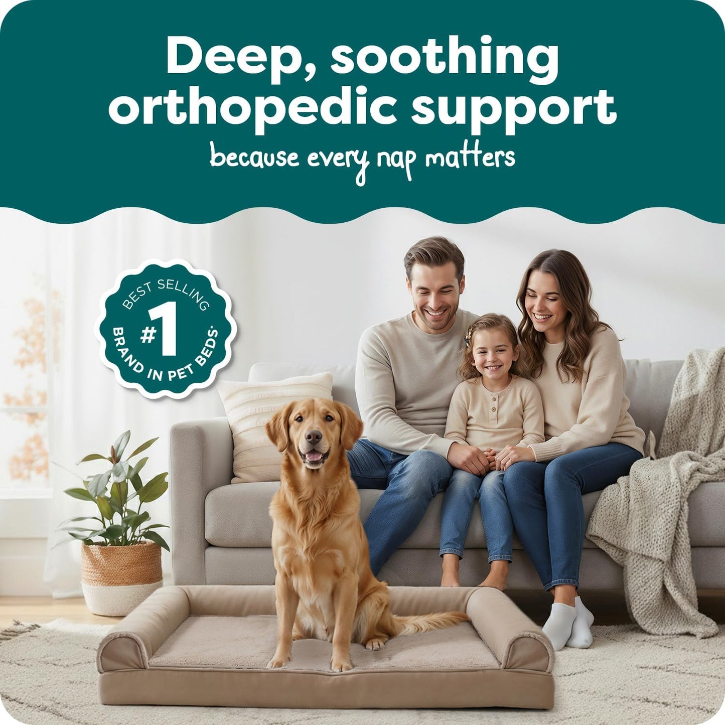 Orthopedic Dog Bed for Large Dogs W/ Removable Bolsters & Washable Cover, for Dogs up to 95 Lbs - Luxe Faux Fur & Performance Linen Sofa - Woodsmoke, Jumbo/Xl